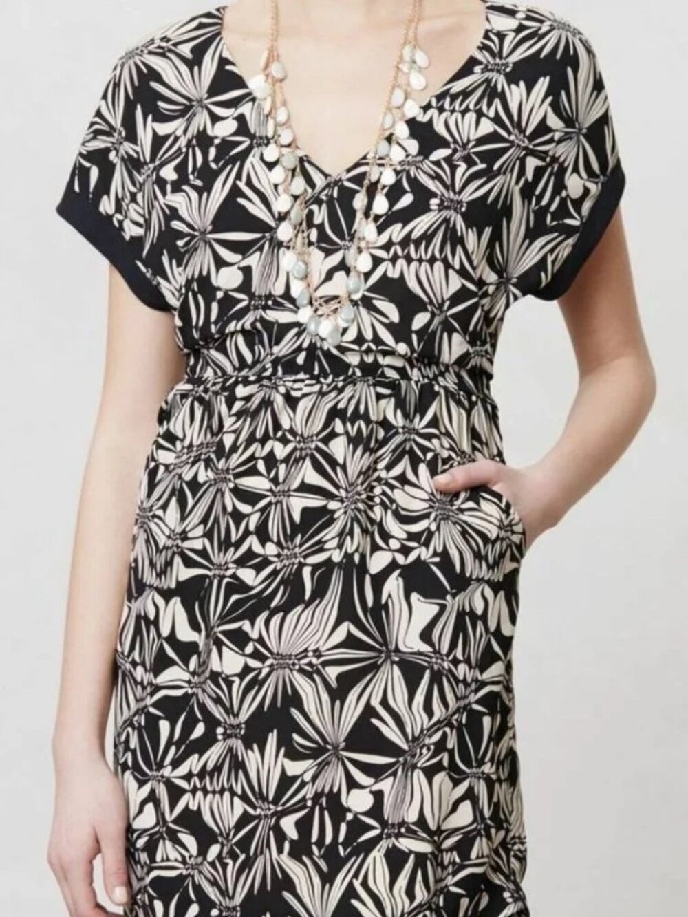 Anthropologie Postmark Floral Sonata Gathered Tie Back Dress w/ Pockets Sz M